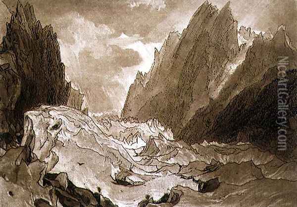 Mer de Glace, Valley of Chamouni, Savoy, from the Liber Studiorum, engraved by the artist, 1812 Oil Painting - Joseph Mallord William Turner