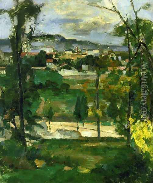 Village behind Trees, Ile de France Oil Painting - Paul Cezanne