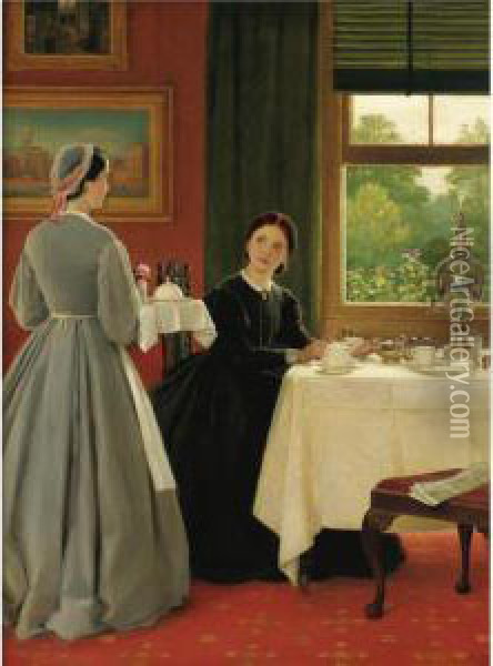 Afternoon Tea Oil Painting - George Dunlop, R.A., Leslie