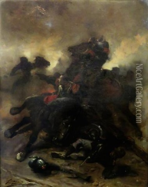 The Heat Of Battle Oil Painting - Wilfrid Constant Beauquesne