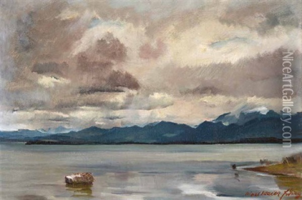 Blick Auf Einen Oberbayrischen See Oil Painting - Hiasl Maier-Erding