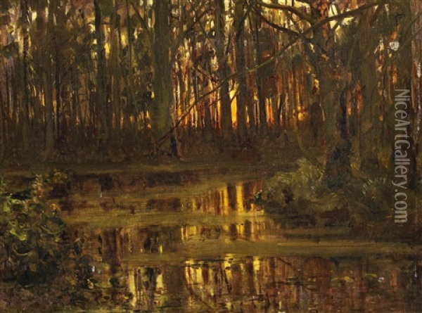 Waldlichtung Mit Teich Oil Painting - Yuliy Yulevich (Julius) Klever