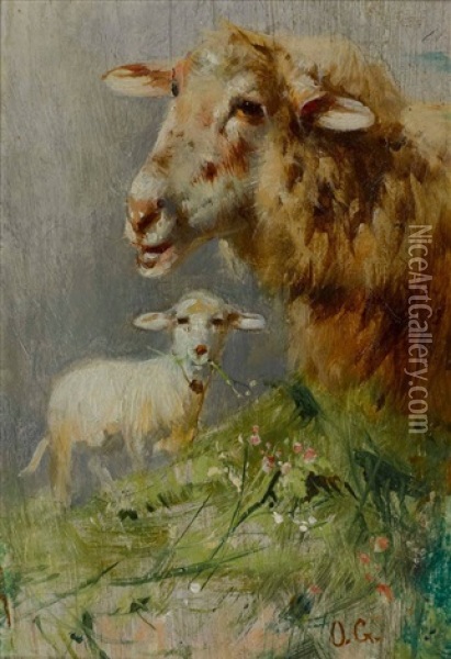 Mutterschaf Mit Lamm Oil Painting - Otto Friedrich Gebler