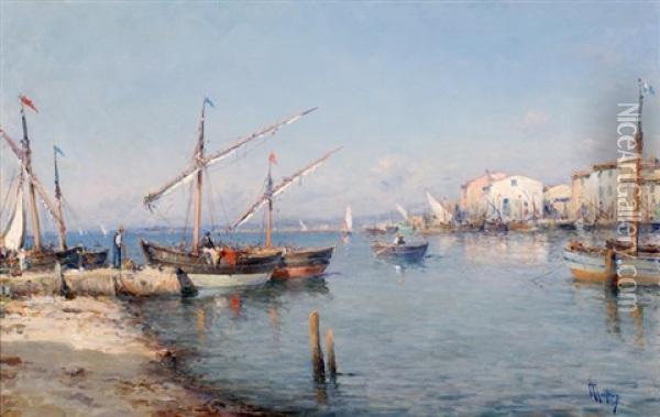A Mediterranean Harbour Oil Painting - Henri Malfroy-Savigny
