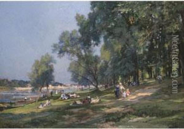 Picknick Unter Baumen Am Fluss Oil Painting - Alexandre Rene Veron