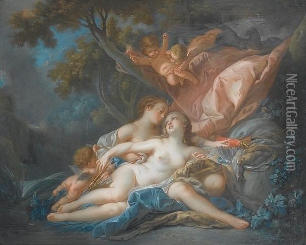 Leda And The Swan; Diana And Calisto Oil Painting - Francois Boucher