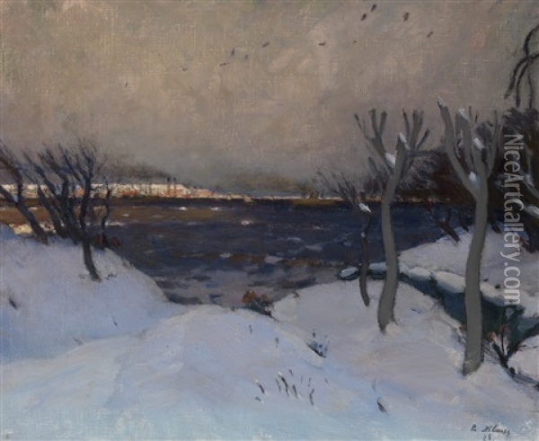 Snowy Landscape Oil Painting - Peter Alexanrovitch (Pierre) Nilouss