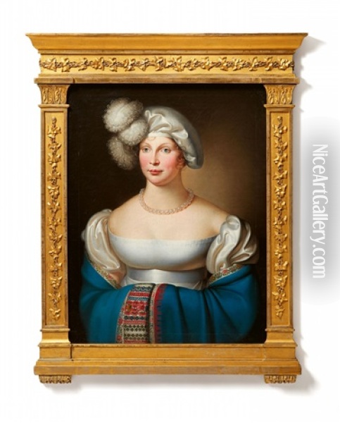 Portrait Of Queen Louise In A Silk Beret Oil Painting - Wilhelm Ternite