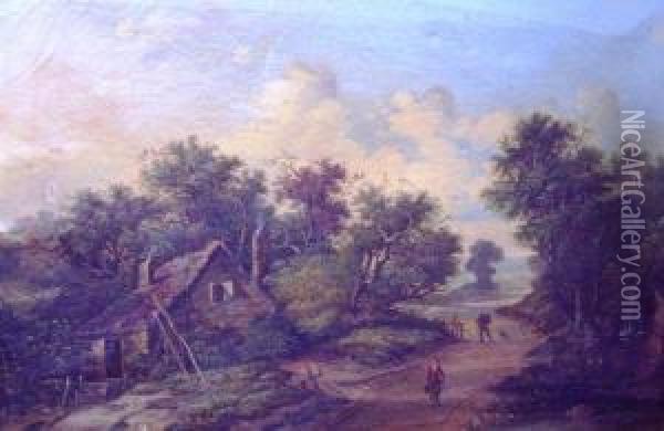 Figures On A Country Road Oil Painting - Thomas Thomas