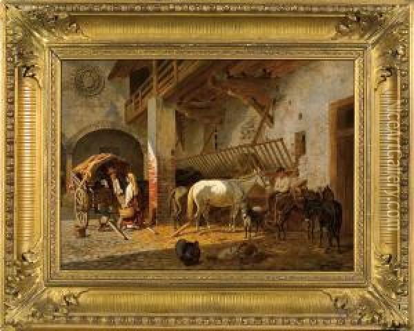 In The Stable Oil Painting - Franz Quaglio