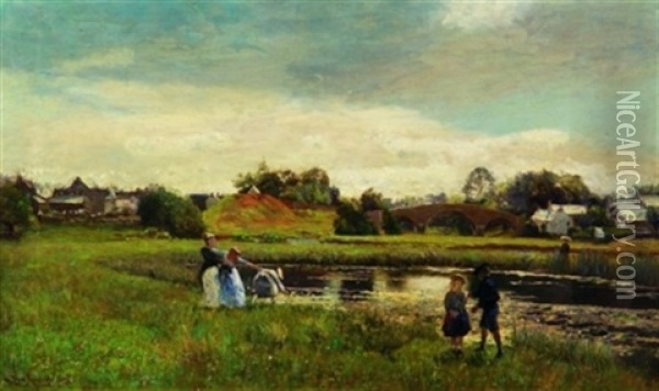 Summer Afternoon By The Lily Pond Oil Painting - Sir David Murray