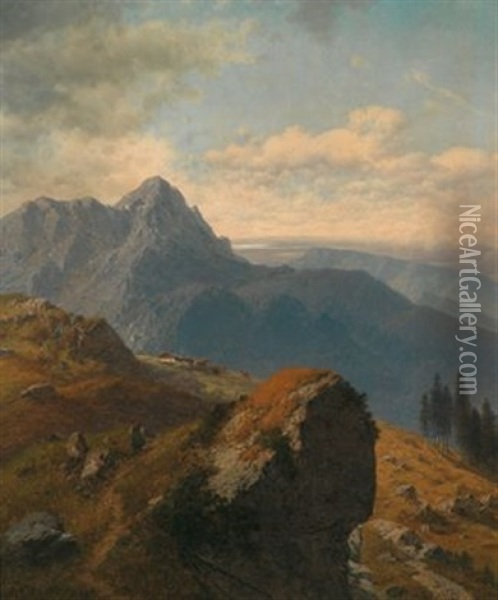 Aussicht Von Der Hohen Kampe In Die Bairische Ebene Und Auf Den Chiem-see, Laut Oil Painting - Josef von Schloegl
