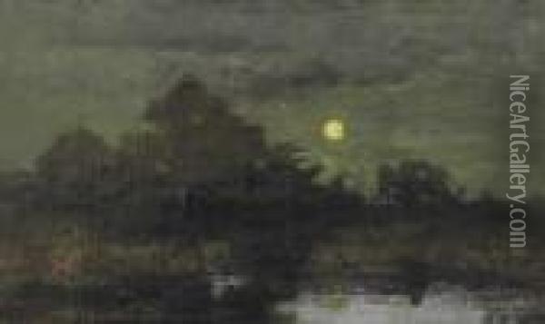 Lever De Lune Sur Un Marais En Sologne Oil Painting - Ernest Hareux