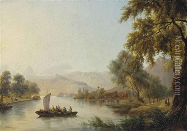 Le Lac Des Quatre-cantons Oil Painting - Johann Jakob Ulrich