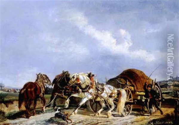 Das Pferdegespann Oil Painting - Johann Adam Klein