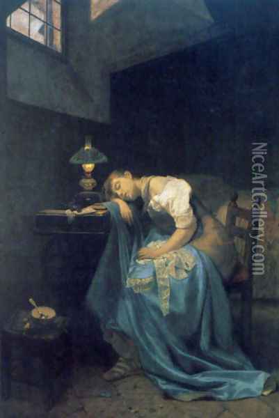 A Tired Seamstress Oil Painting - Angelo Trezzini