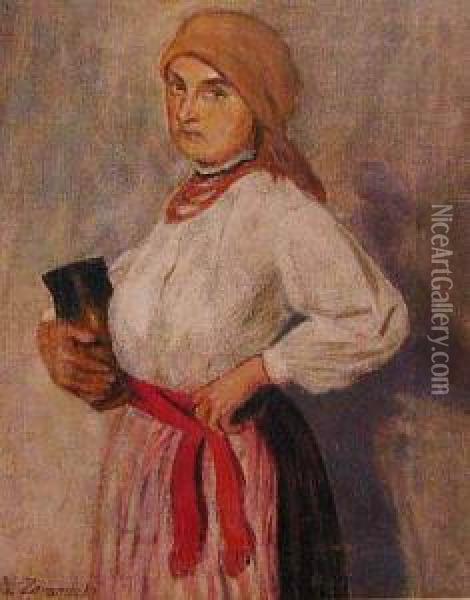 Wiesniaczka Z Dzbanem, Przed 1918 Oil Painting - Marian Zarembski