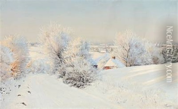 Snow Covered Landscape Oil Painting - Hans Mortensen Agersnap