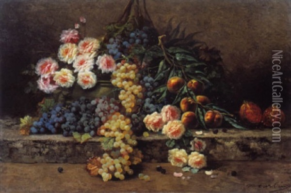 Stilleven Met Bloemen En Vruchten Oil Painting - Max Carlier
