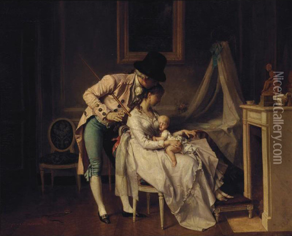 The Young Parents Oil Painting - Jean Baptiste Antoine Emile Beranger