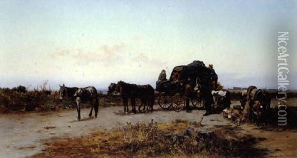 A Gypsy Caravan Oil Painting - Pietro Barucci