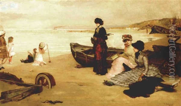 A Summer's Afternoon At The Beach Oil Painting - Vicente Palmaroli y Gonzales
