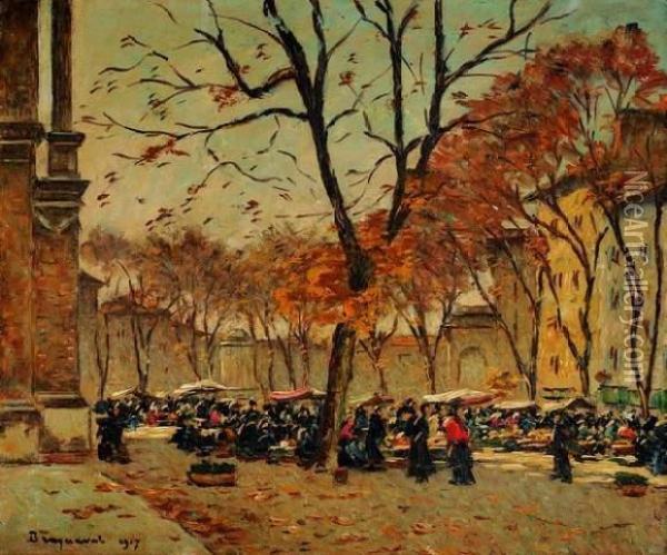 Le Marche Sur La Place De L'eglise D'aix-en-provence Oil Painting - Louis Braquaval
