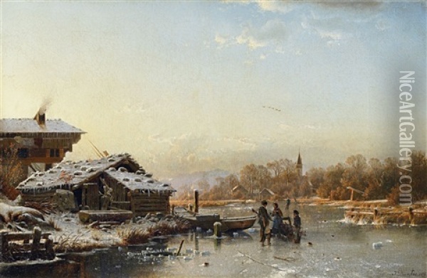Winterlandschaft Oil Painting - Johannes Bartholomaeus Duntze
