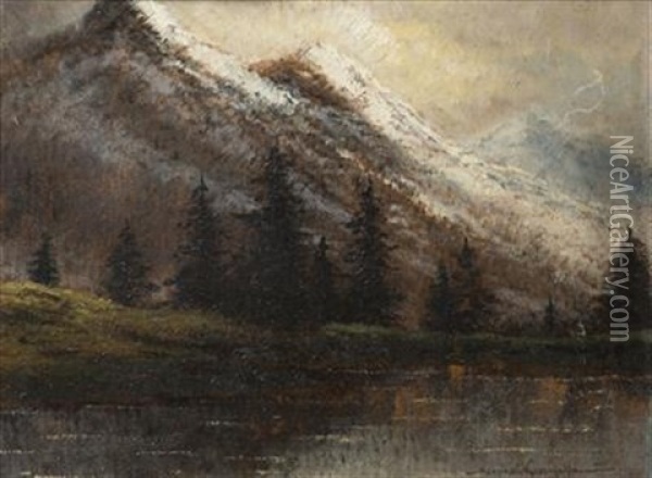 Lake In The Mountains Oil Painting - Jeno Szepesi-Kuszka