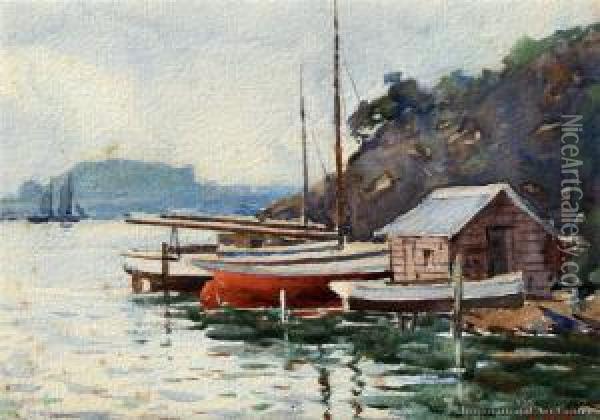 Yachts Moored Oil Painting - Arthur Wilson Walsh