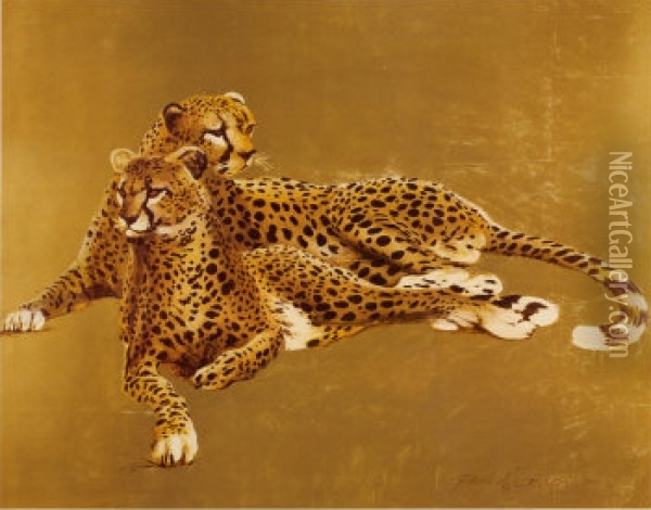 Pair of Cheetahs Oil Painting - Paul Longenecker