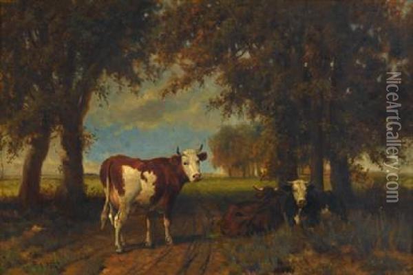 Cattle In The Shade Oil Painting - Robert Atkinson Fox