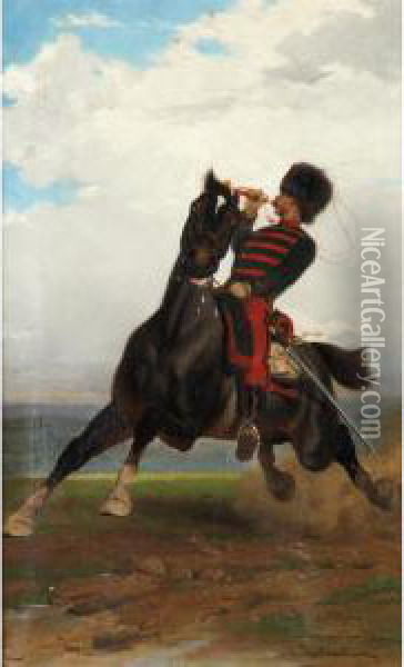 Hussar On Horseback Oil Painting - Joseph Van Severdonck