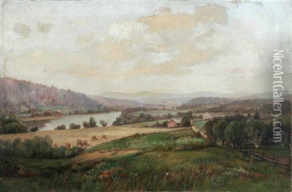 Farm In River Landscape Oil Painting - Daniel Folger Bigelow