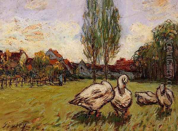 Geese Oil Painting - Alfred Sisley