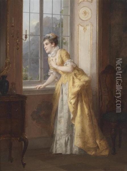 Junge Dame Am Fenster Oil Painting - Otto Wilhelm Eduard Erdmann