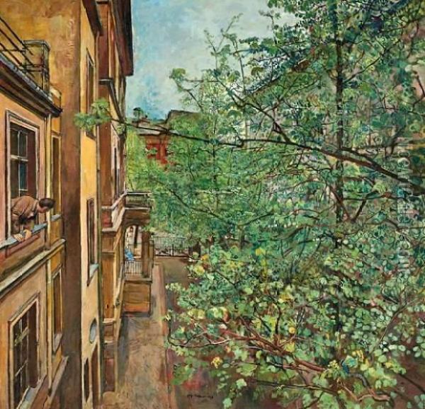 Berlin Backyard Oil Painting - Erich Buttner