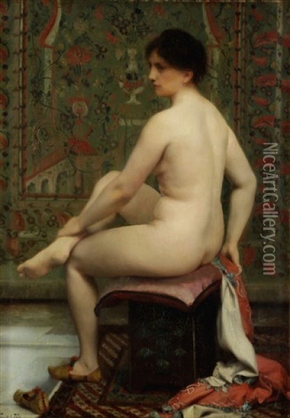 The Bath Oil Painting - Emile Levy