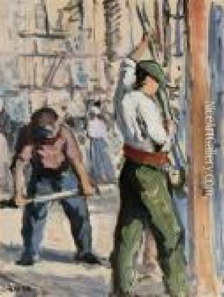 Ouvriers Au Travail, Percement De La Rue Reaumur Oil Painting - Maximilien Luce