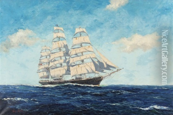 Ship At Sea Oil Painting - John Coleman Terry