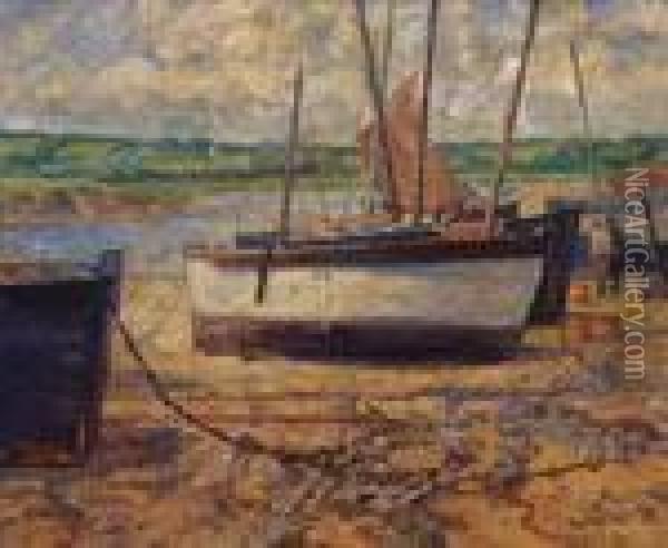 ''beached At Low Tide'' Oil Painting - Henry Bayley Snell