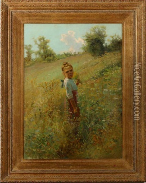Girl In A Flower Field Oil Painting - William Lee Judson