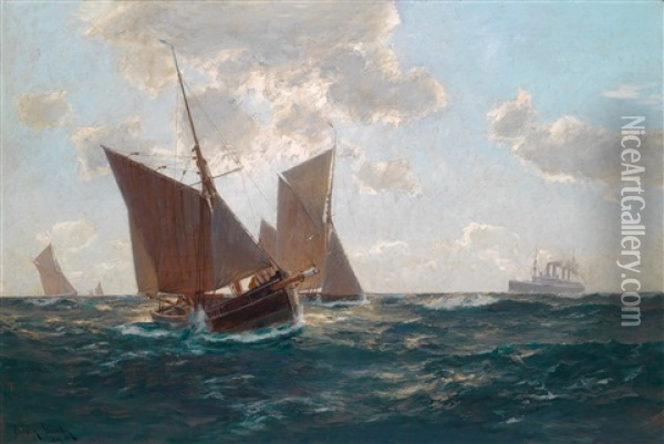 Fischerboote Auf Hoher See Oil Painting - Erwin Carl Wilhelm Guenther