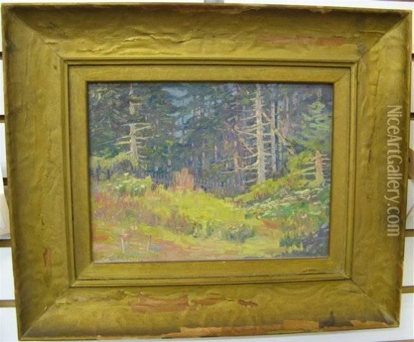 Northwestforest Landscape With Wooden Picket Fence Center Oil Painting - Charles C. Mckim
