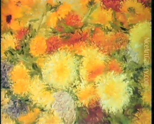 Still Life With Chrysanthemums Oil Painting - Leo Gestel