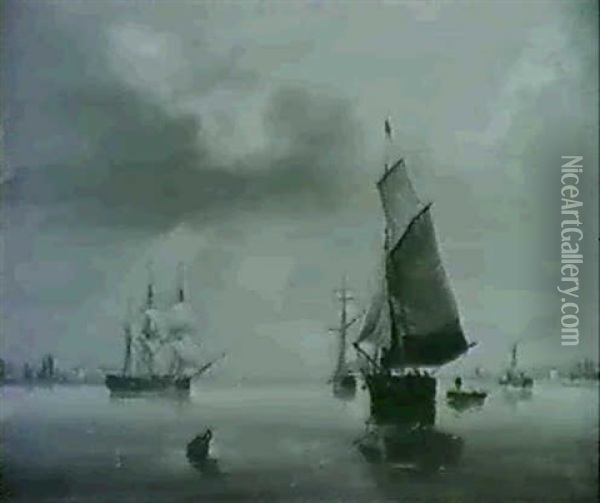 Sail And Steam In A Calm Oil Painting - John Wilson Carmichael