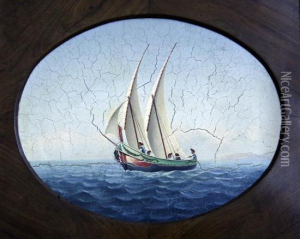 Luzzu At Sea Oil Painting - Nicola F. Criscimanno