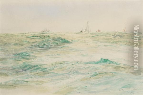 North Sea Trawlers Oil Painting - William Lionel Wyllie