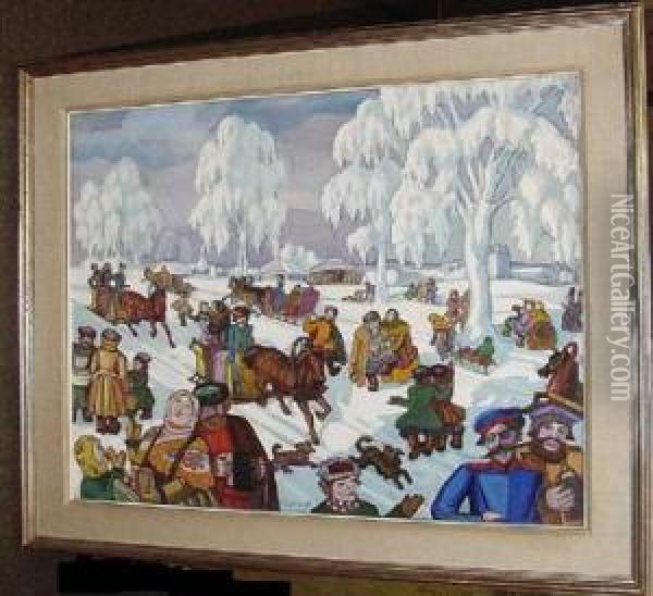Winter Scene Oil Painting - Serge Iurevich Soudeikine