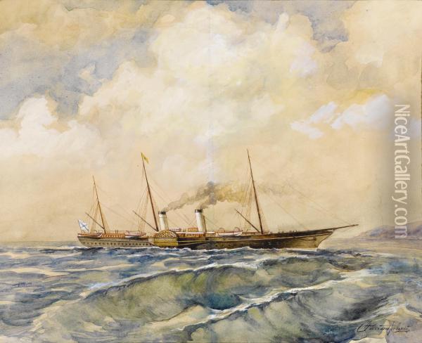 Ship At Sea Oil Painting - Aleksandrovski